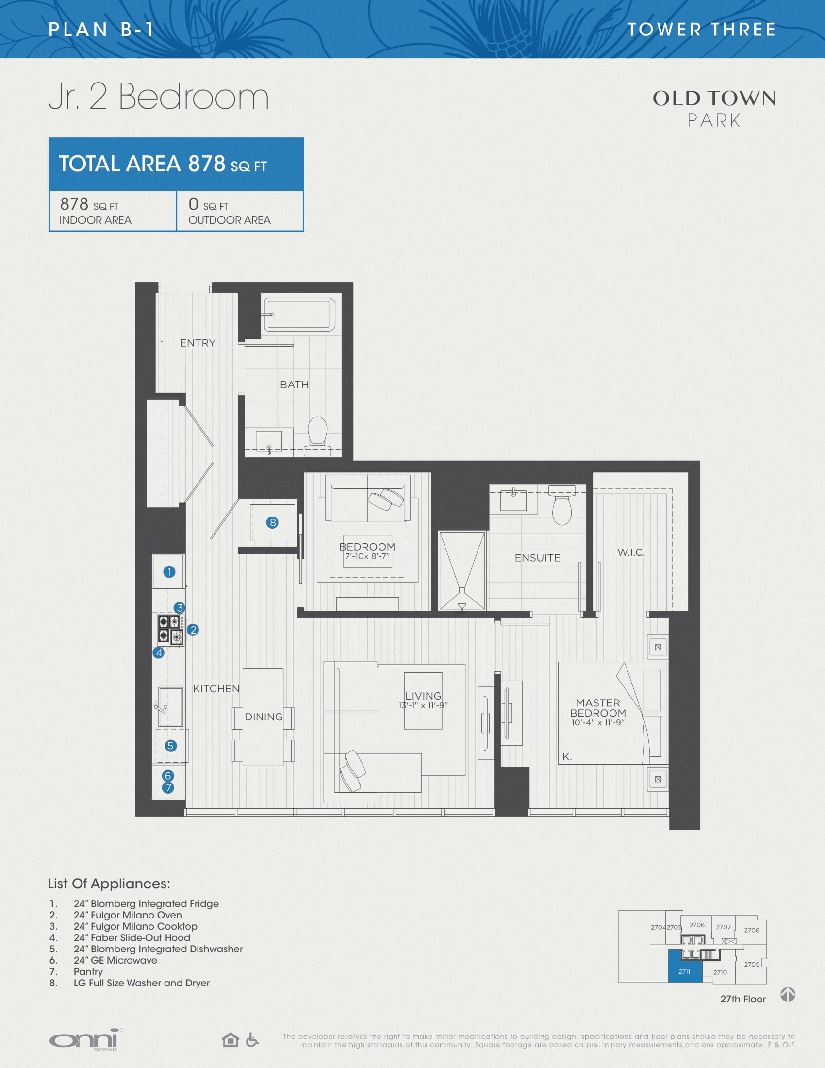 Floor plan for studio, 878 sqft